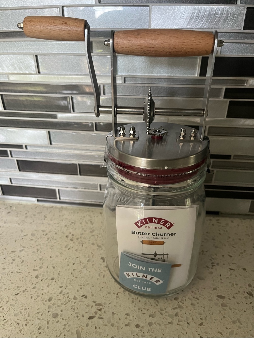Red Butter Churner with Wooden Handles